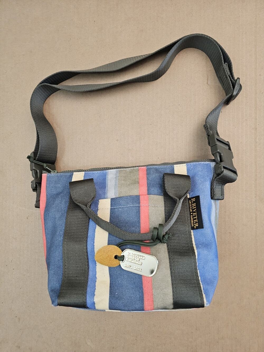 R. Riveter Blue Striped Canvas Leather Tote Crossbody Bag American Made